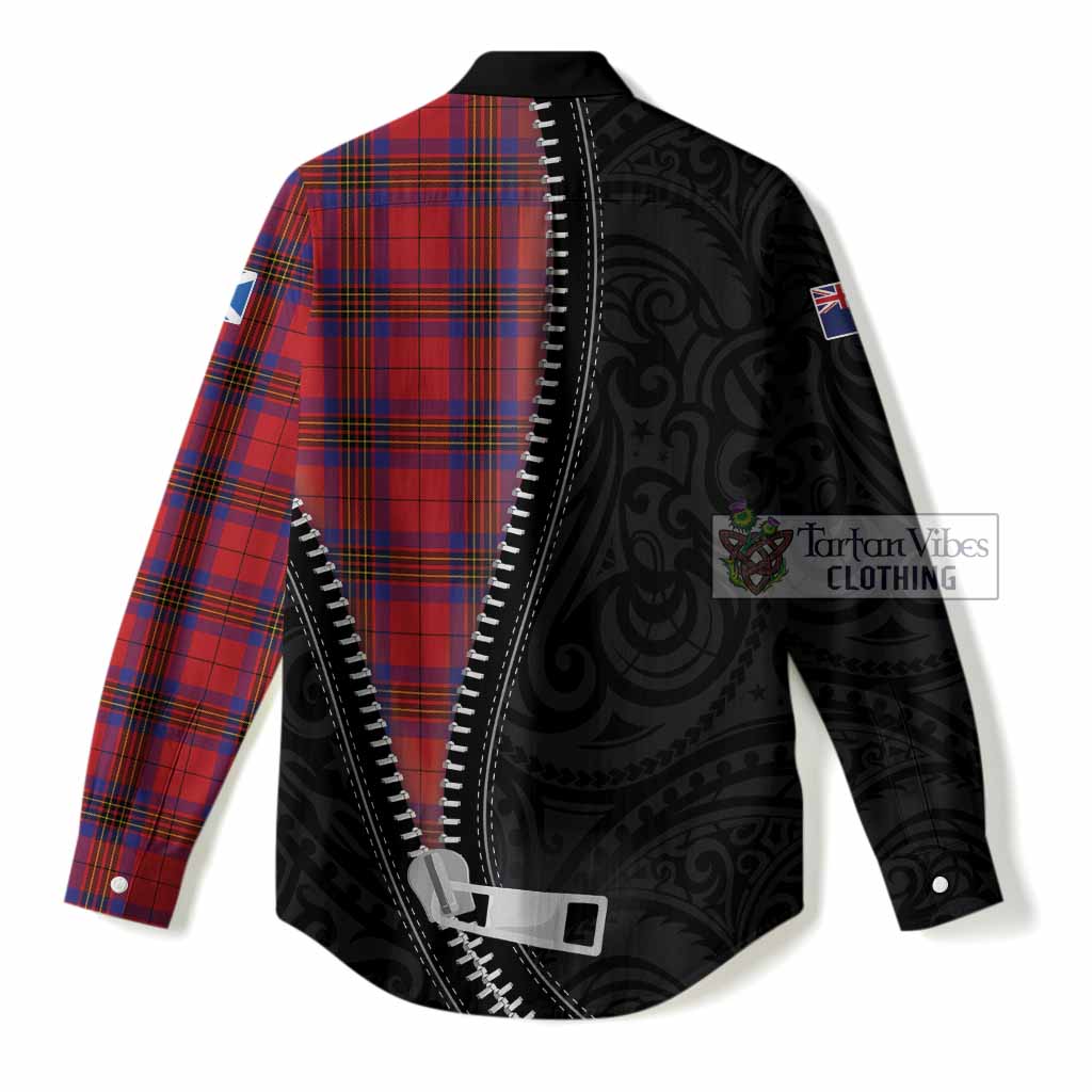 Leslie Tartan Women Casual Shirt New Zealand Pattern Unique Zipper Stylized