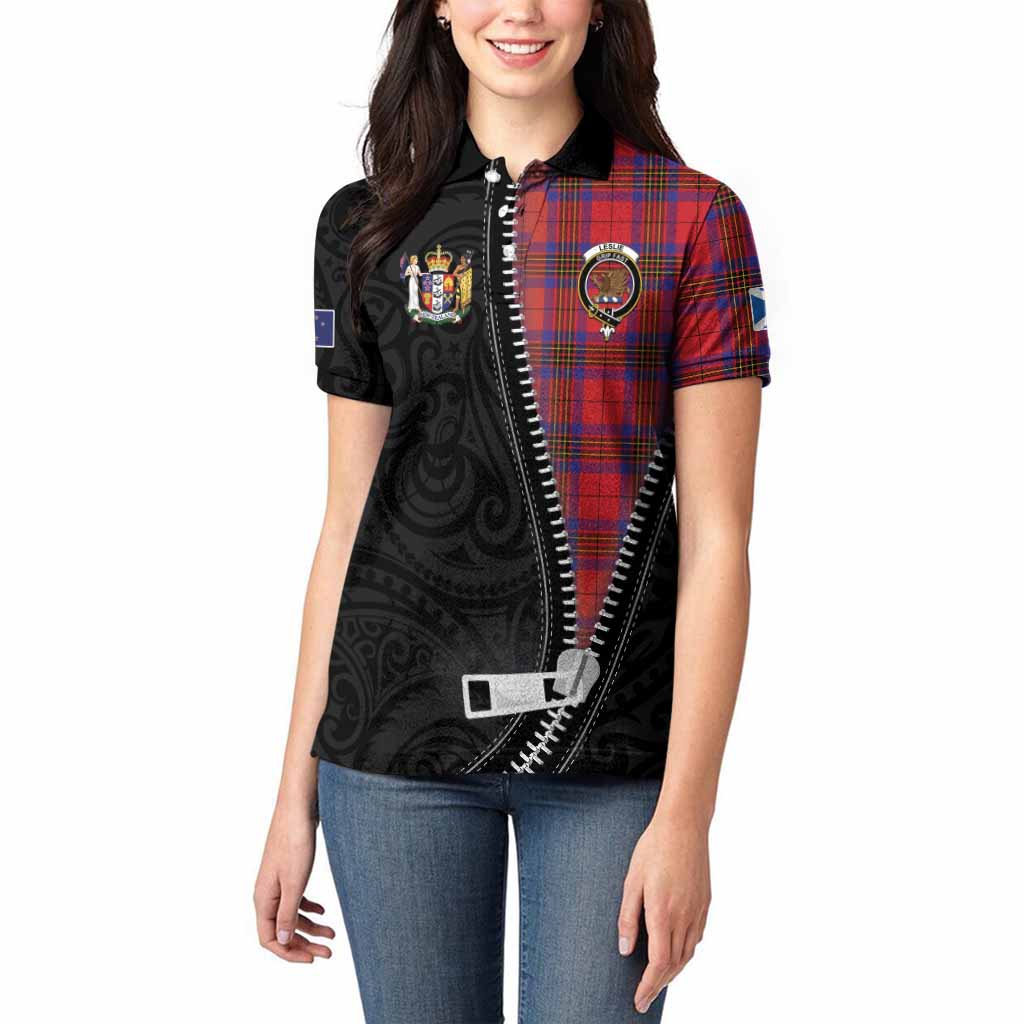 Leslie Tartan Women Polo Shirt New Zealand Pattern Unique Zipper Stylized
