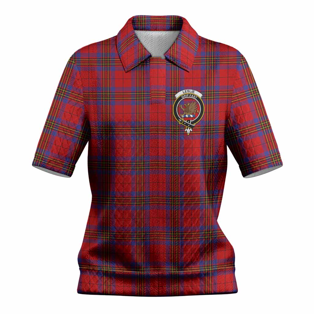 Leslie Tartan Women’s Polo Sweater Top with Family Crest