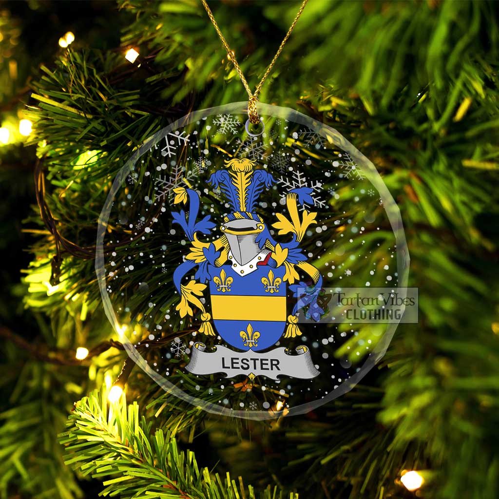 Lester Irish Clan Christmas Glass Ornament with Coat of Arms Transparent Glass Circle - 2D-tartanvibesclothing