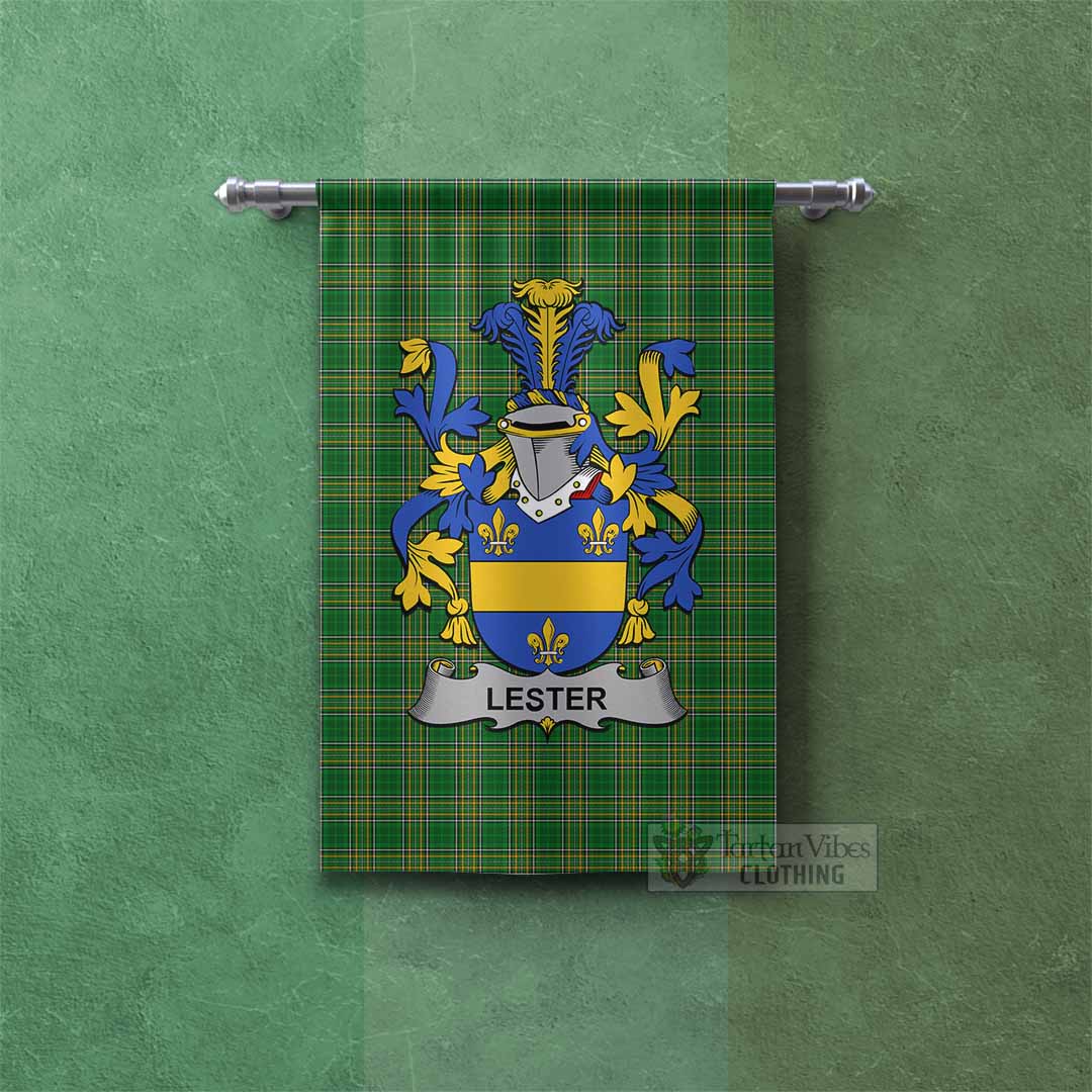 Lester Irish Clan Tartan Gonfalon, Tartan Banner with Coat of Arms Rectangle - Tartan Vibes Clothing