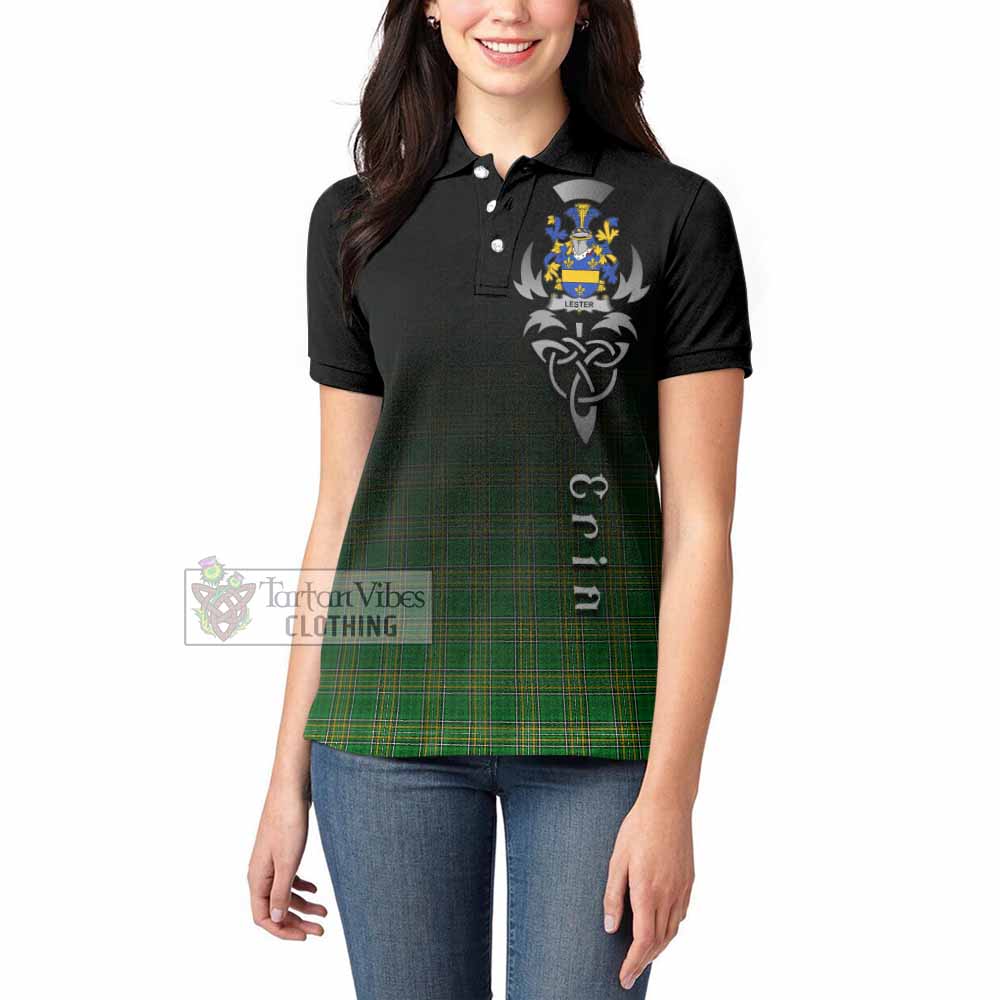 Tartan Vibes Clothing Lester Irish Clan Women's Polo Shirt with Coat of Arms Erin Go Bragh Celtic Inspired