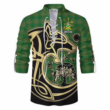 Levinge Irish Tartan Ghillie Kilt Shirt with Coat of Arms Celtic Wolf Style Men - Tartan Vibes Clothing