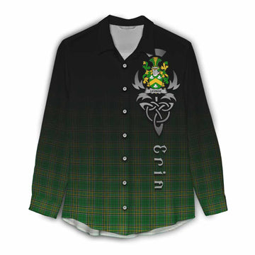Tartan Vibes Clothing Levinge Irish Clan Women's Casual Shirt with Coat of Arms Erin Go Bragh Celtic Inspired