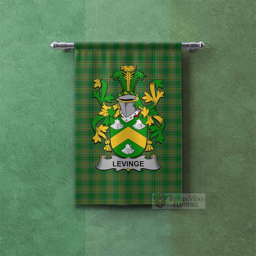 Levinge Irish Clan Tartan Gonfalon, Tartan Banner with Coat of Arms Rectangle - Tartan Vibes Clothing
