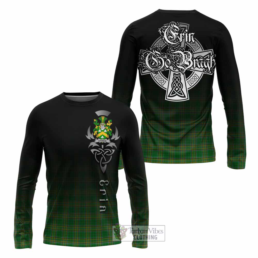 Tartan Vibes Clothing Levinge Irish Clan Long Sleeve T-Shirt with Coat of Arms Erin Go Bragh Celtic Inspired