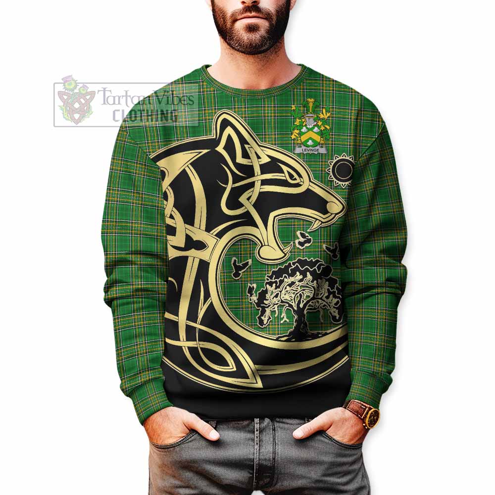 Levinge Irish Tartan Sweatshirt with Coat of Arms Celtic Wolf Style - Tartan Vibes Clothing