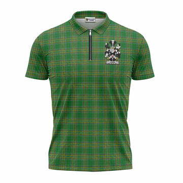 Lewis Irish Clan Tartan Zipper Polo Shirt with Coat of Arms