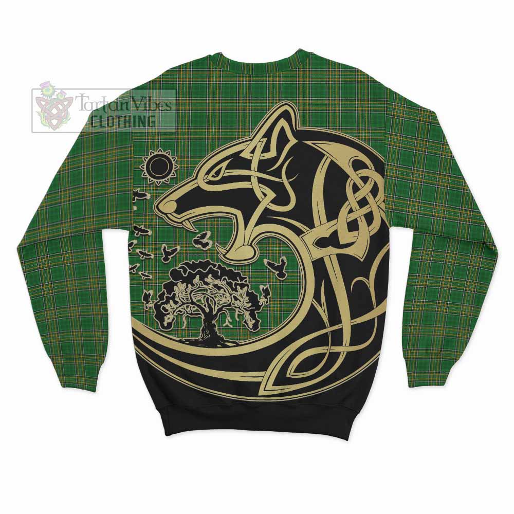 Tartan Vibes Clothing Lewis Irish Tartan Sweatshirt with Coat of Arms Celtic Wolf Style