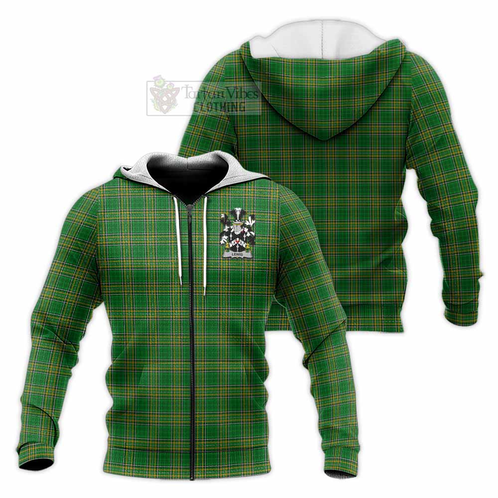 Tartan Vibes Clothing Lewis Irish Clan Tartan Knitted Hoodie with Coat of Arms