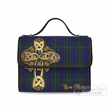 Tartan Vibes Clothing Lewis of Wales Tartan Waterproof Canvas Bag Golden Thistle Celtic Cross Style