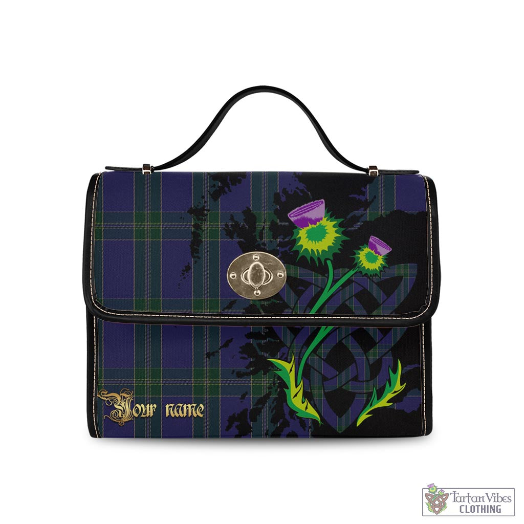 Tartan Vibes Clothing Lewis of Wales Tartan Waterproof Canvas Bag with Scotland Map and Thistle Celtic Accents