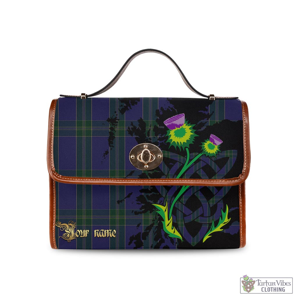 Tartan Vibes Clothing Lewis of Wales Tartan Waterproof Canvas Bag with Scotland Map and Thistle Celtic Accents