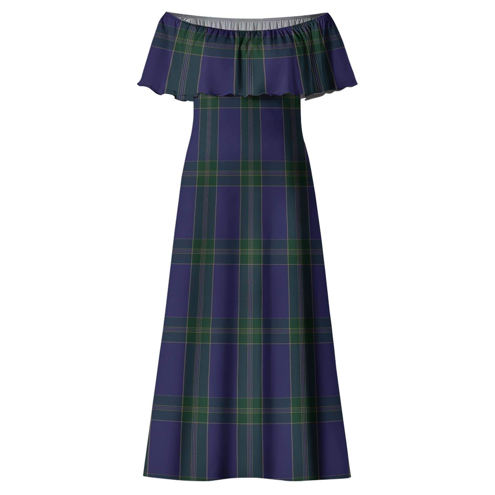 Lewis of Wales Tartan Off Shoulder Long Dress - Tartan Vibes Clothing