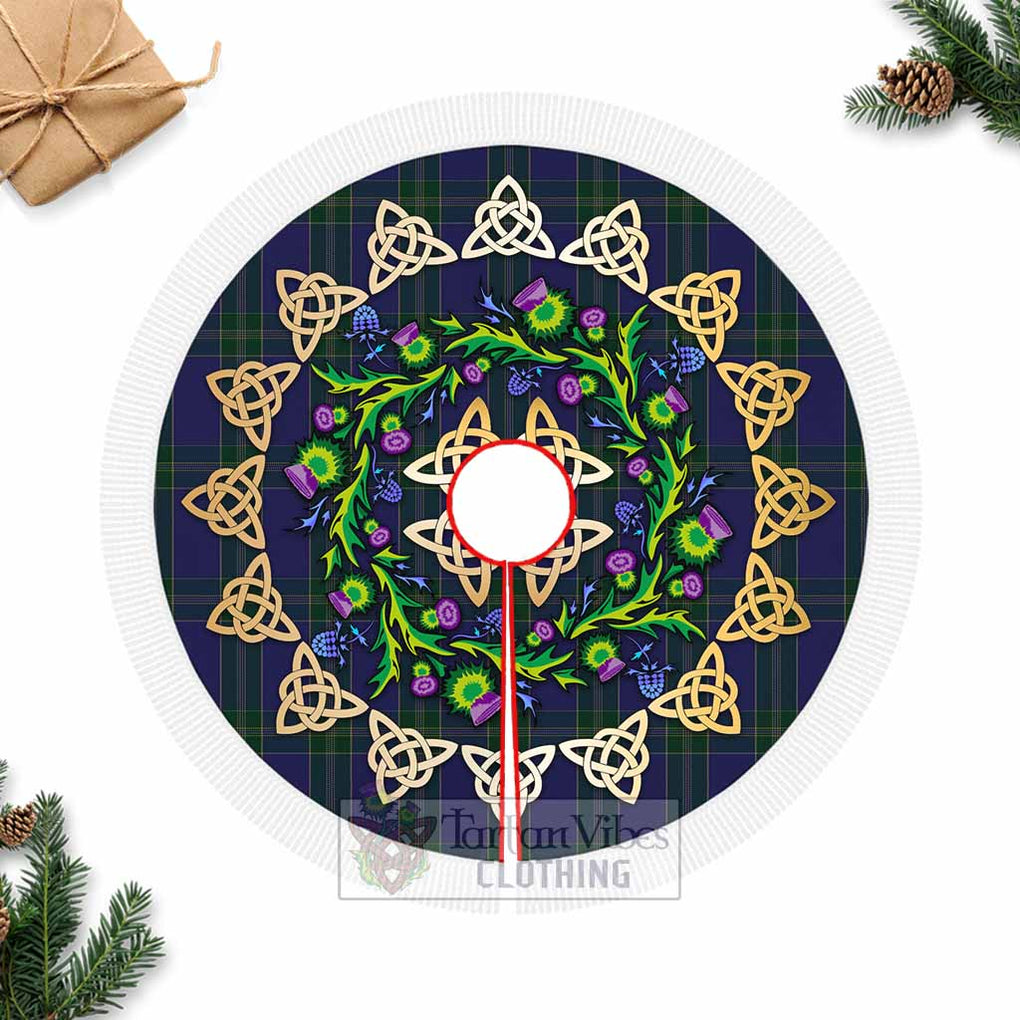 Tartan Vibes Clothing Lewis of Wales Tartan Christmas Tree Skirt with Thistle Celtic Knot Style