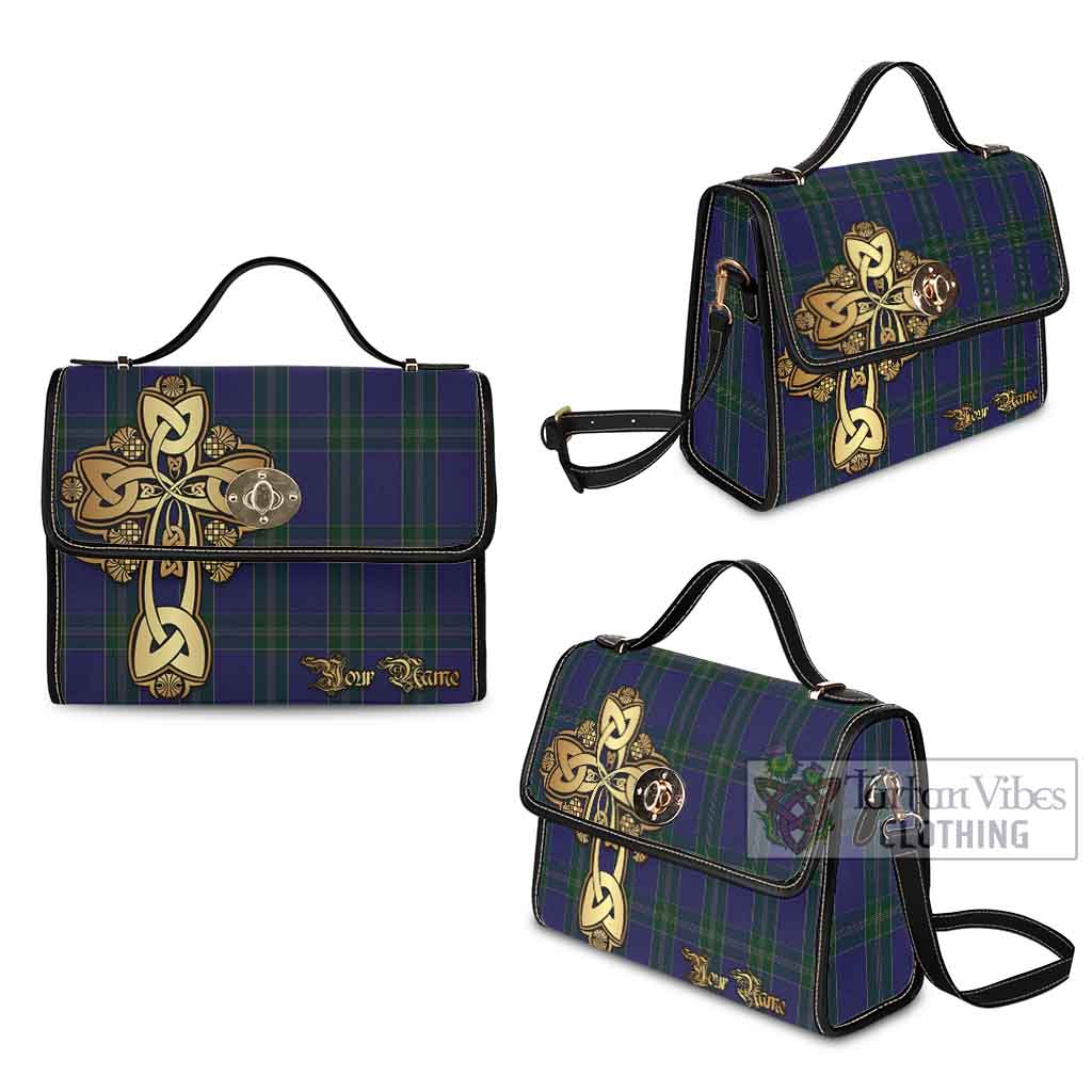 Tartan Vibes Clothing Lewis of Wales Tartan Waterproof Canvas Bag Golden Thistle Celtic Cross Style