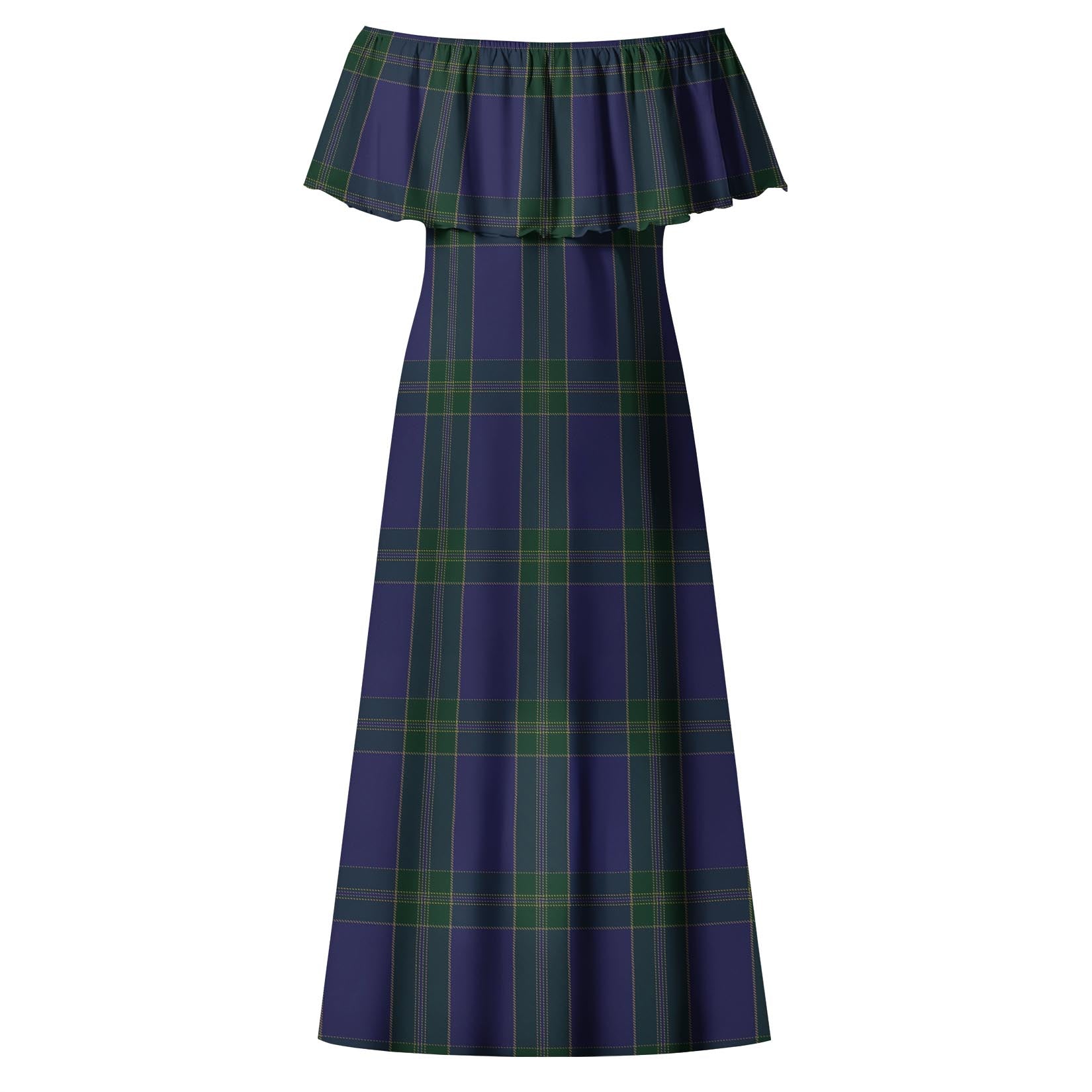 Lewis of Wales Tartan Off Shoulder Long Dress - Tartan Vibes Clothing