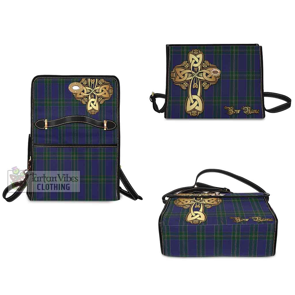 Tartan Vibes Clothing Lewis of Wales Tartan Waterproof Canvas Bag Golden Thistle Celtic Cross Style