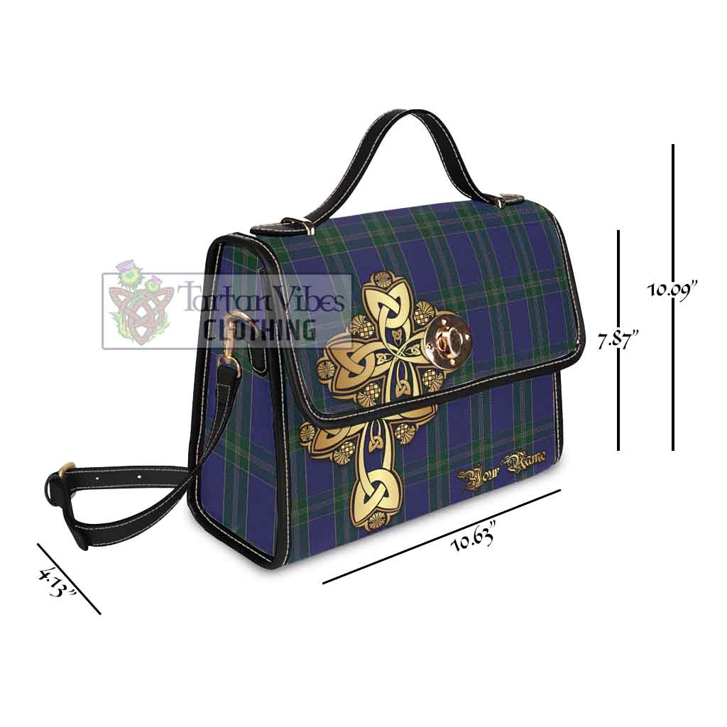 Tartan Vibes Clothing Lewis of Wales Tartan Waterproof Canvas Bag Golden Thistle Celtic Cross Style