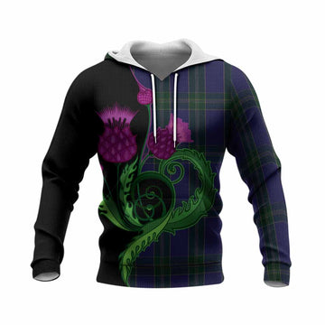 Lewis of Wales Tartan Knitted Hoodie Traditional Scottish Thistle