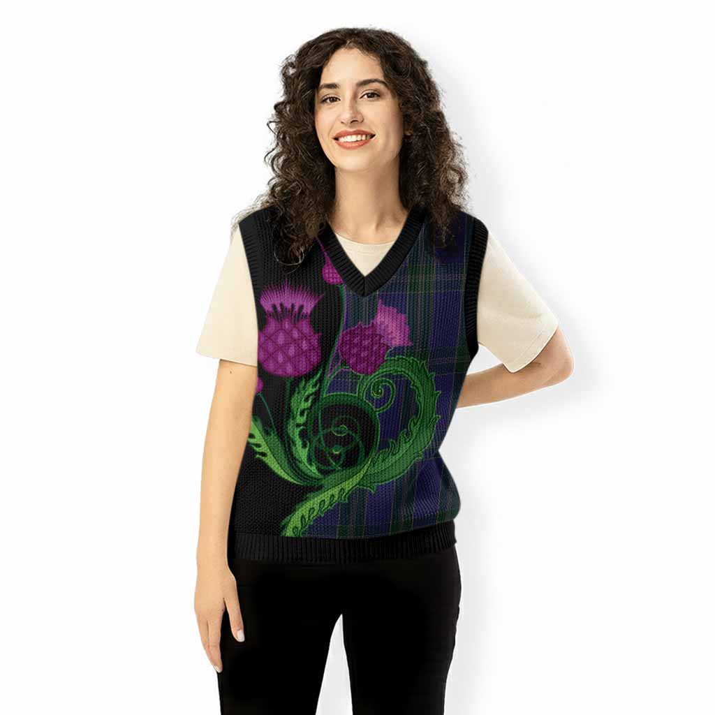 Lewis of Wales Tartan Knitted V-Neck Vest Traditional Scottish Thistle