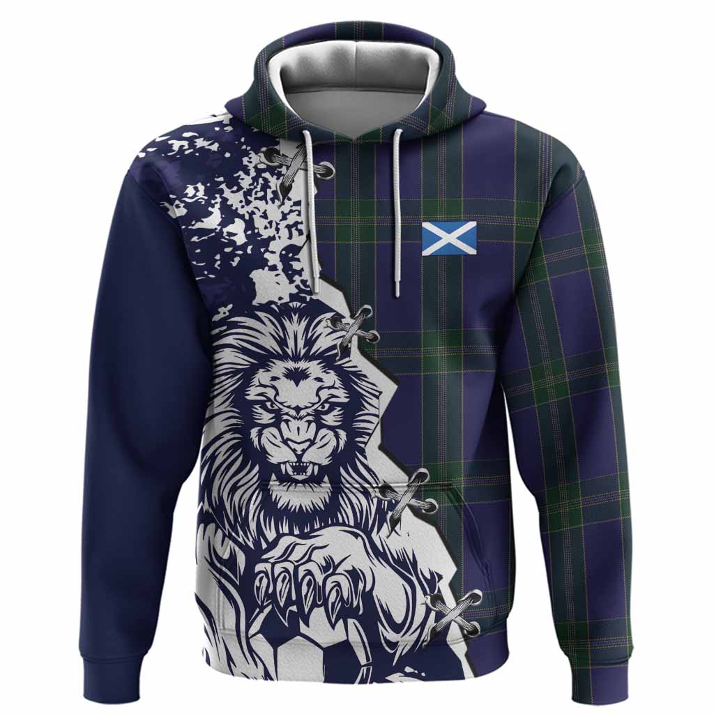 Lewis of Wales Tartan Scottish Hoodie Angry Lion With Soccer Ball Style