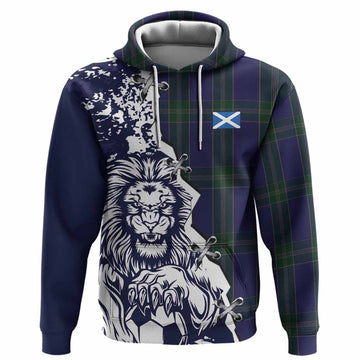Lewis of Wales Tartan Scottish Hoodie Angry Lion With Soccer Ball Style