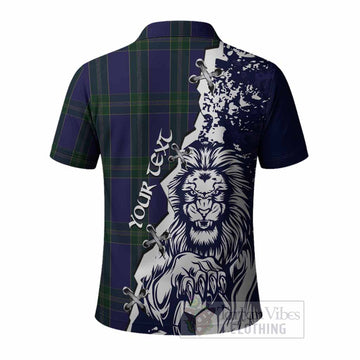Lewis of Wales Tartan Scottish Polo Shirt Angry Lion With Soccer Ball Style