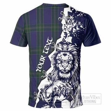 Lewis of Wales Tartan Scottish T-Shirt Angry Lion With Soccer Ball Style