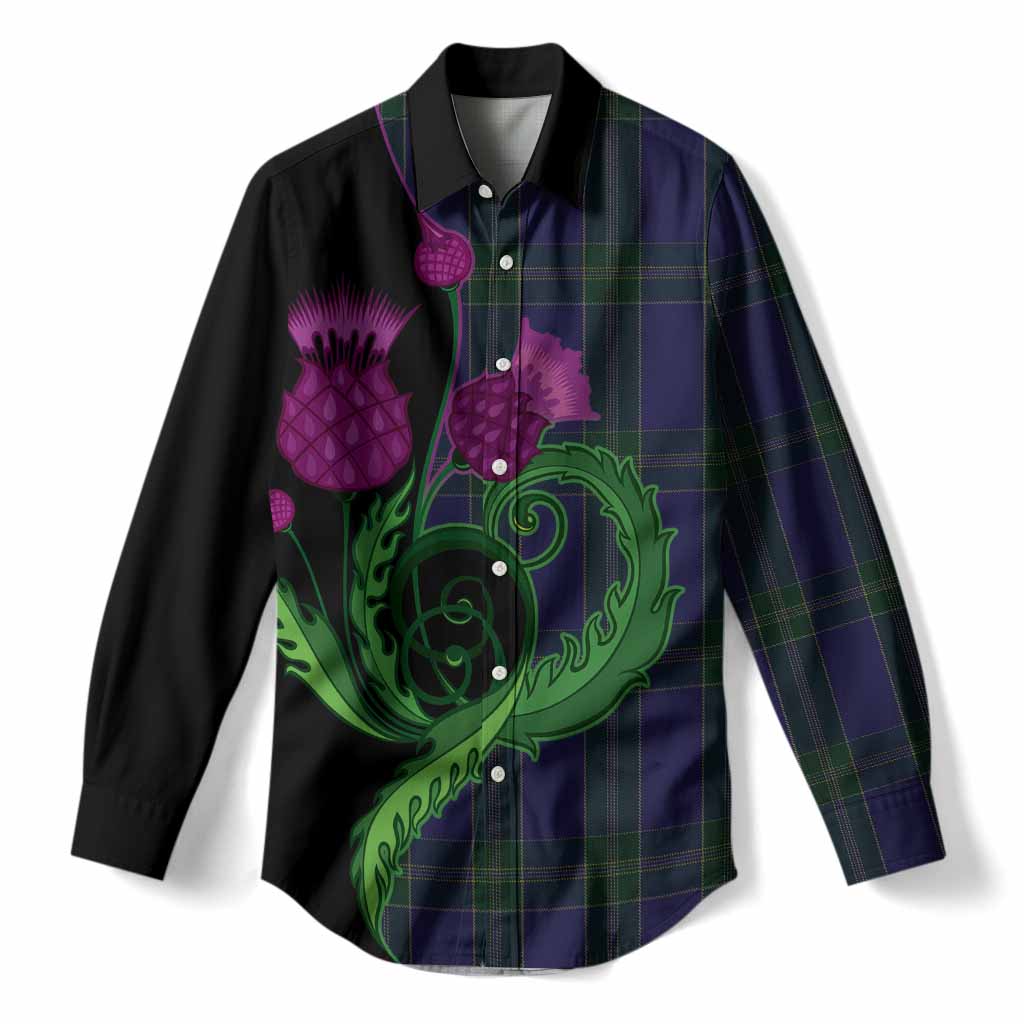 Lewis of Wales Tartan Women Casual Shirt Traditional Scottish Thistle