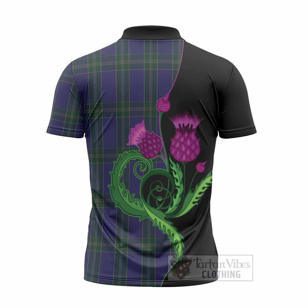 Lewis of Wales Tartan Zipper Polo Shirt Traditional Scottish Thistle