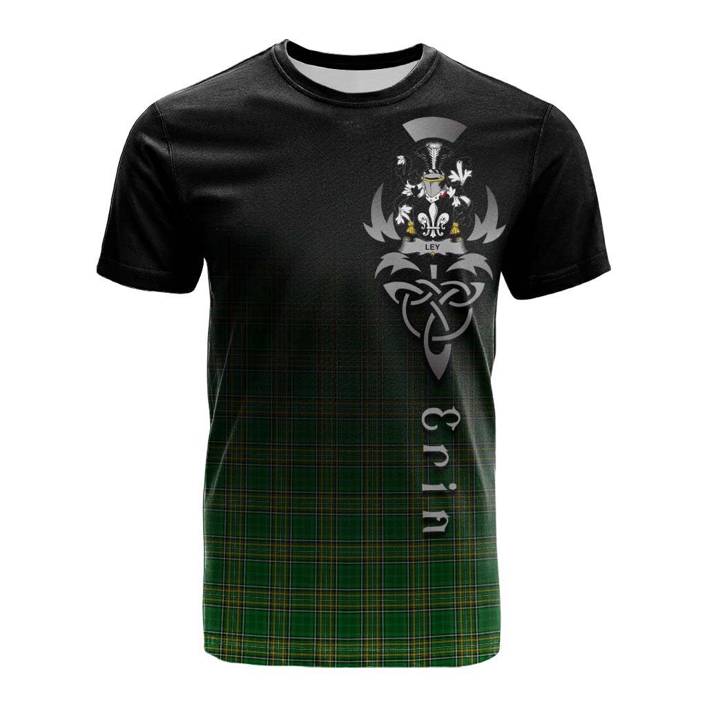 Tartan Vibes Clothing Ley Irish Clan Cotton T-shirt with Coat of Arms Erin Go Bragh Celtic Inspired