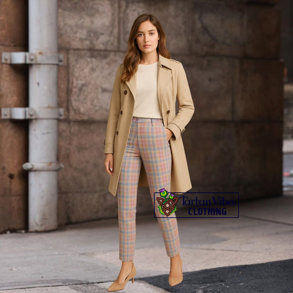 Light Trench Coat with Pastel Tartan Pants 