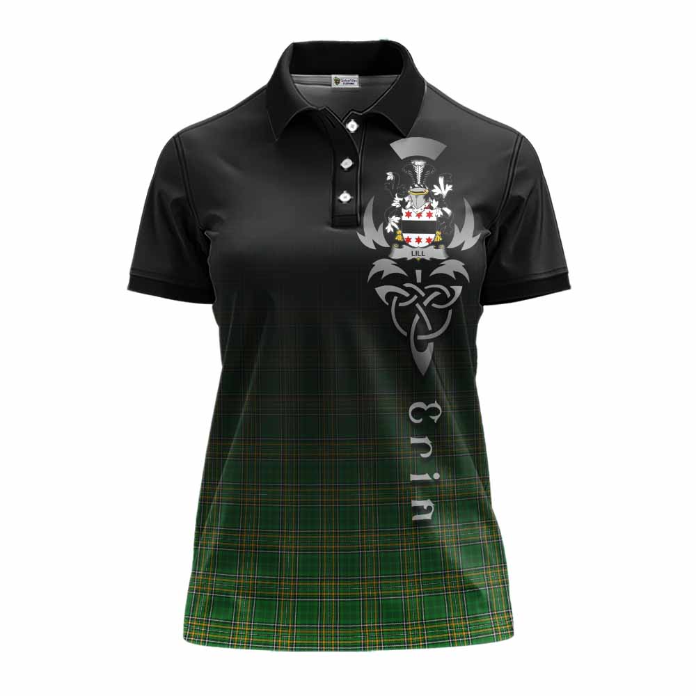 Tartan Vibes Clothing Lill Irish Clan Women's Polo Shirt with Coat of Arms Erin Go Bragh Celtic Inspired