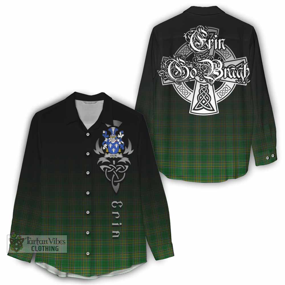 Tartan Vibes Clothing Lillie Irish Clan Women's Casual Shirt with Coat of Arms Erin Go Bragh Celtic Inspired