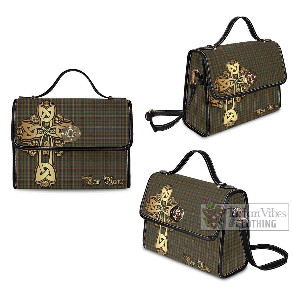 Tartan Vibes Clothing Limerick County Ireland Tartan Waterproof Canvas Bag Golden Thistle Celtic Cross Style