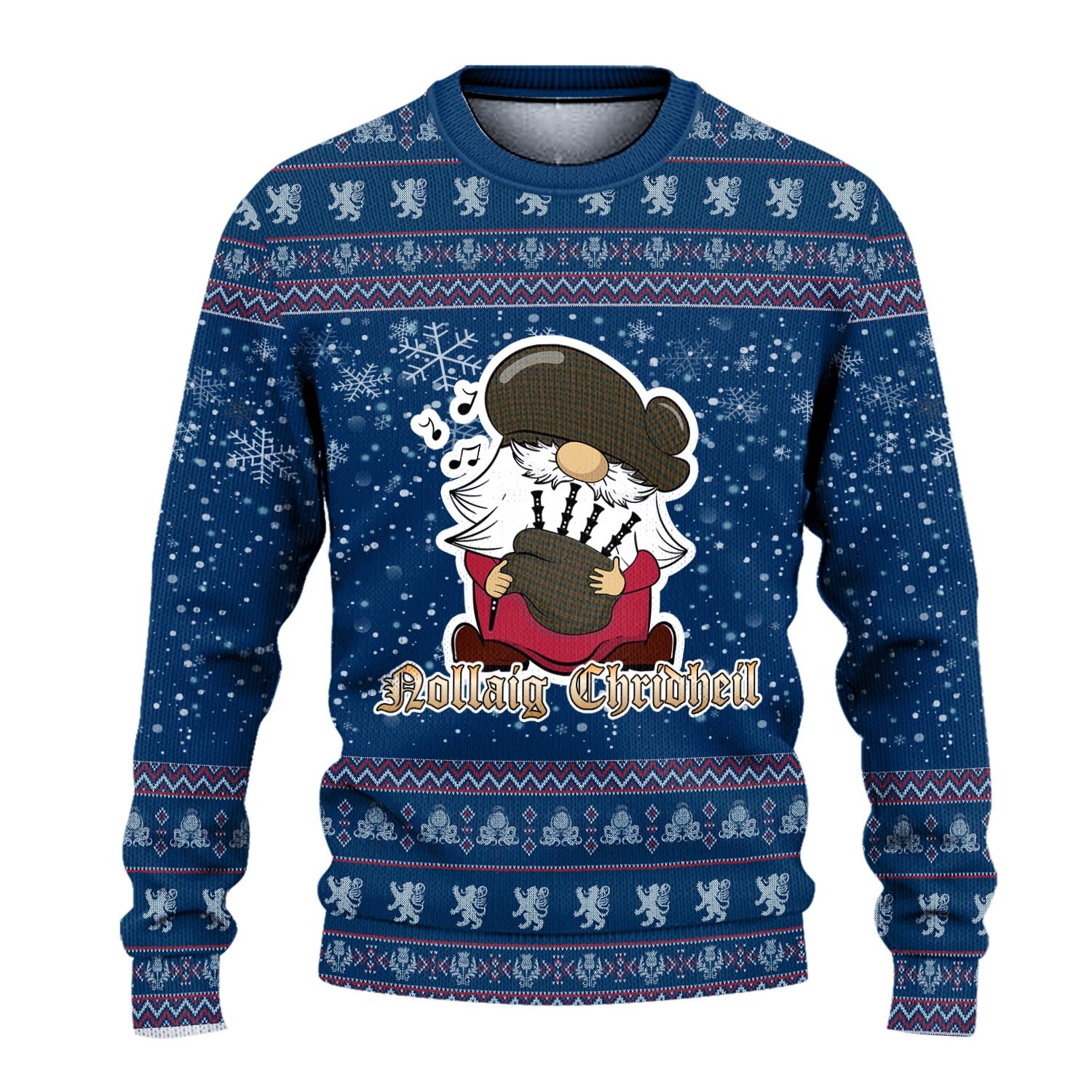Limerick County Ireland Clan Christmas Family Knitted Sweater with Funny Gnome Playing Bagpipes - Tartanvibesclothing