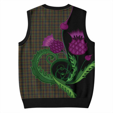 Limerick County Ireland Tartan Knitted V-Neck Vest Traditional Scottish Thistle