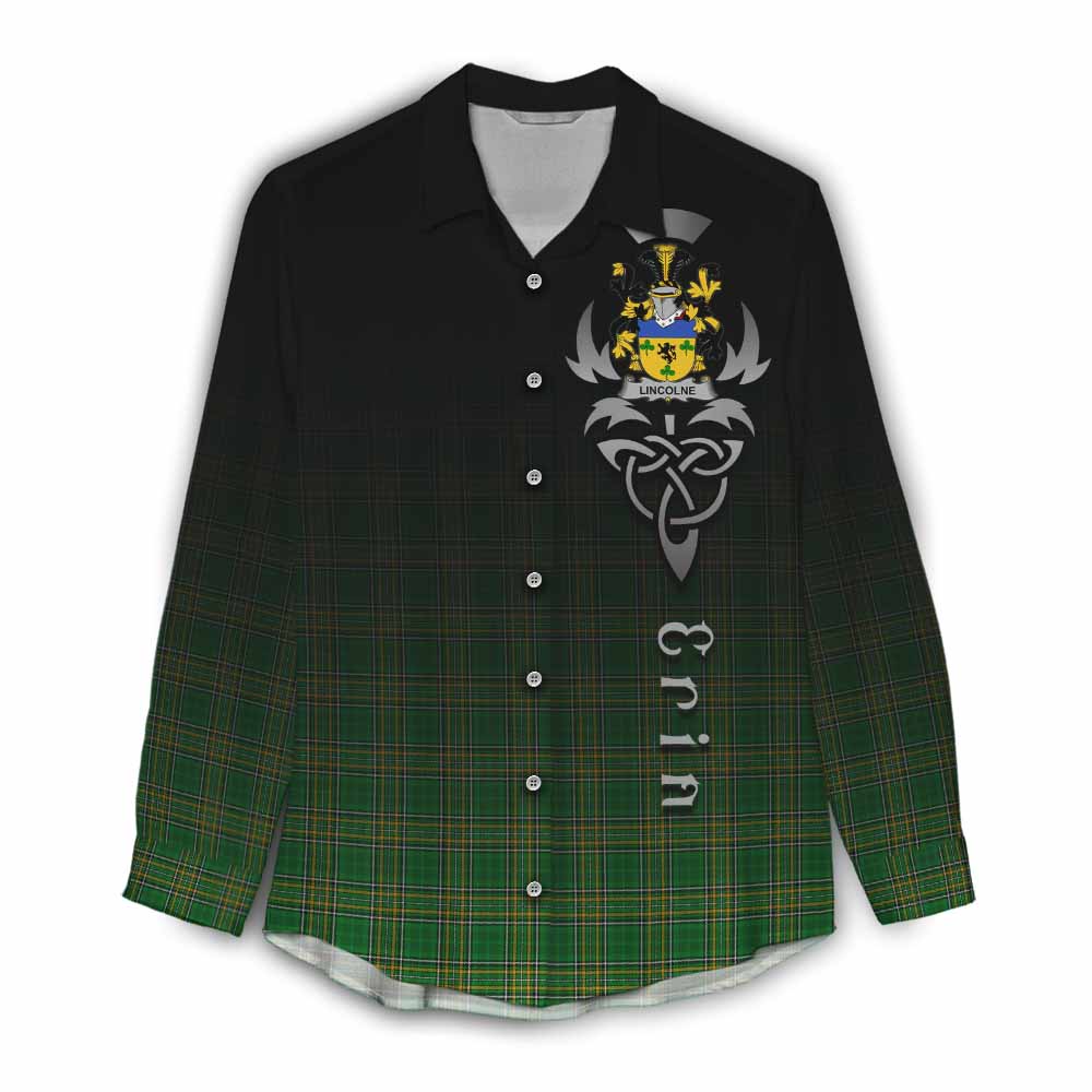 Tartan Vibes Clothing Lincolne Irish Clan Women's Casual Shirt with Coat of Arms Erin Go Bragh Celtic Inspired