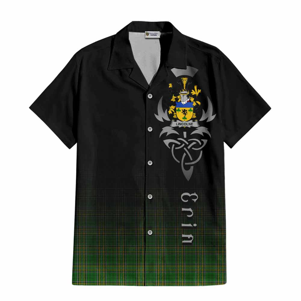 Tartan Vibes Clothing Lincolne Irish Clan Short Sleeve Button Shirt with Coat of Arms Erin Go Bragh Celtic Inspired