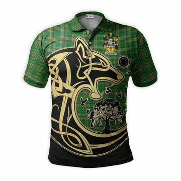 Tartan Vibes Clothing Lincolne Irish Tartan Polo Shirt with Coat of Arms Celtic Wolf Style