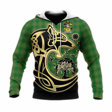 Lincolne Irish Tartan Knitted Hoodie with Coat of Arms Celtic Wolf Style Unisex Knitted Pullover Hoodie - Tartan Vibes Clothing