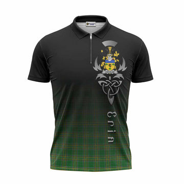 Tartan Vibes Clothing Lincolne Irish Clan Zipper Polo Shirt with Coat of Arms Erin Go Bragh Celtic Inspired