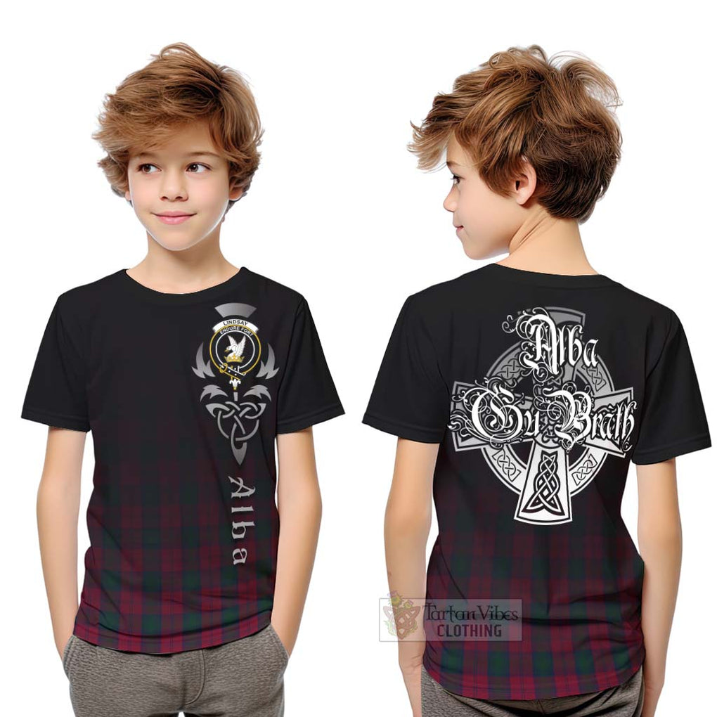Tartan Vibes Clothing Lindsay Tartan Kid T-Shirt Featuring Alba Gu Brath Family Crest Celtic Inspired