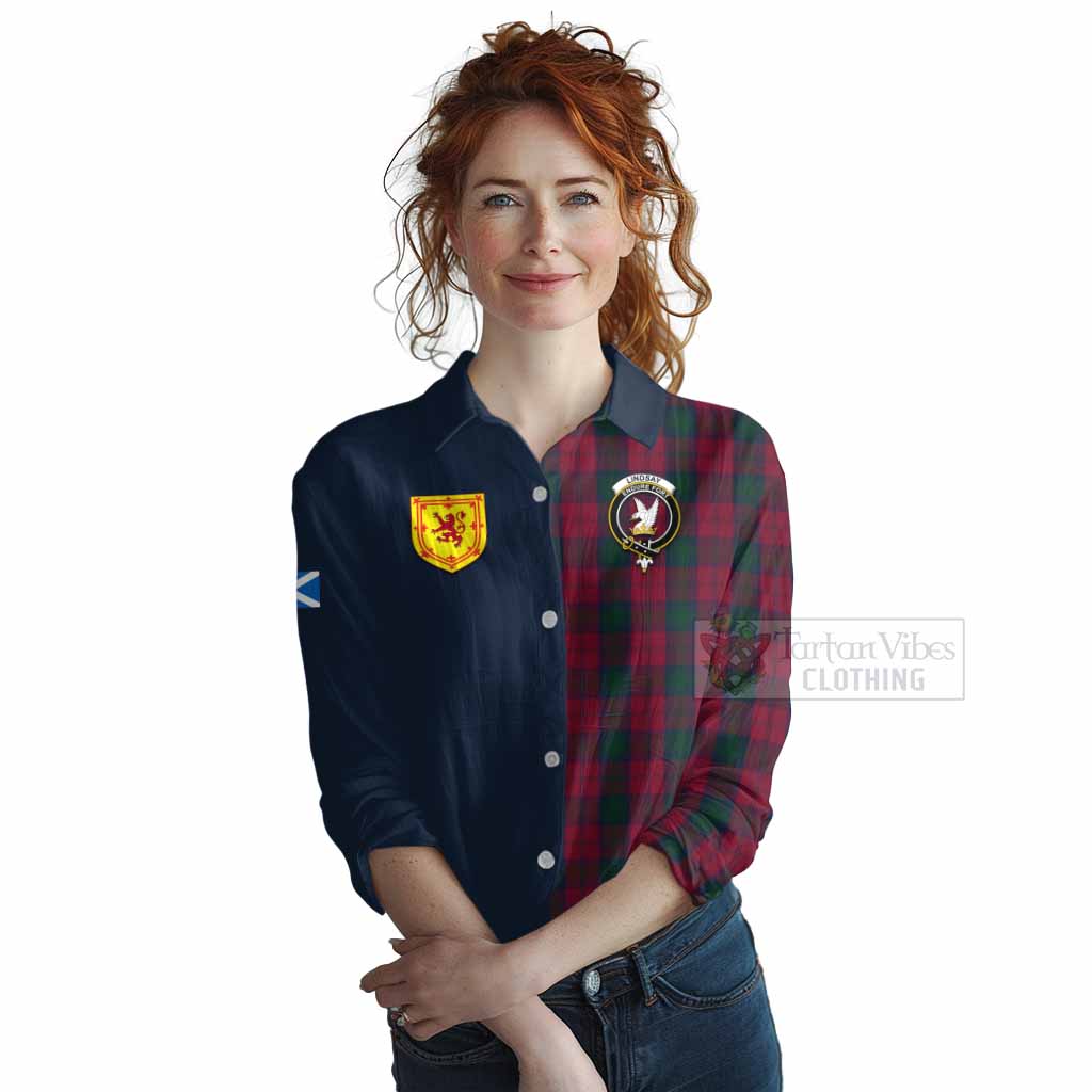 Tartan Vibes Clothing Lindsay Tartan Women's Casual Shirt Alba with Scottish Lion Royal Arm Half Style