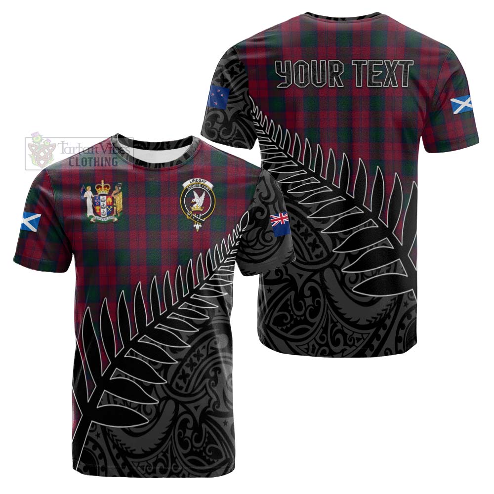 Tartan Vibes Clothing Lindsay Crest Tartan Cotton T-shirt with New Zealand Silver Fern Half Style