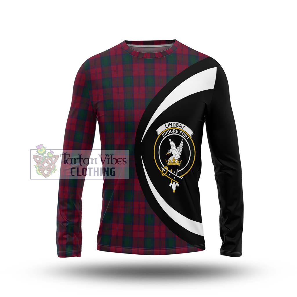 Lindsay Tartan Long Sleeve T-Shirt with Family Crest Circle Style Unisex - Tartan Vibes Clothing