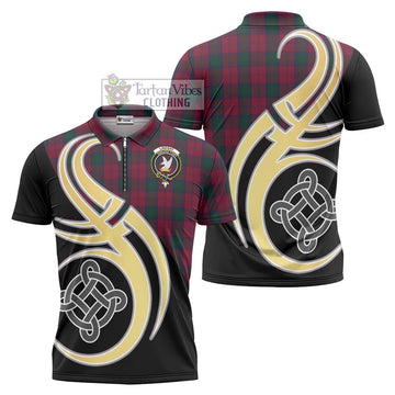 Lindsay Tartan Zipper Polo Shirt with Family Crest and Celtic Symbol Style