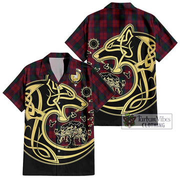 Lindsay Tartan Short Sleeve Button Shirt with Family Crest Celtic Wolf Style Kid - Tartan Vibes Clothing