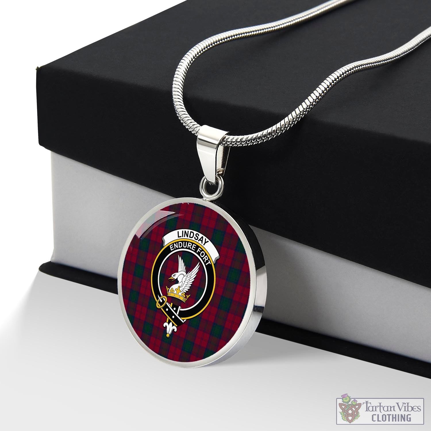 Tartan Vibes Clothing Lindsay Tartan Circle Necklace with Family Crest